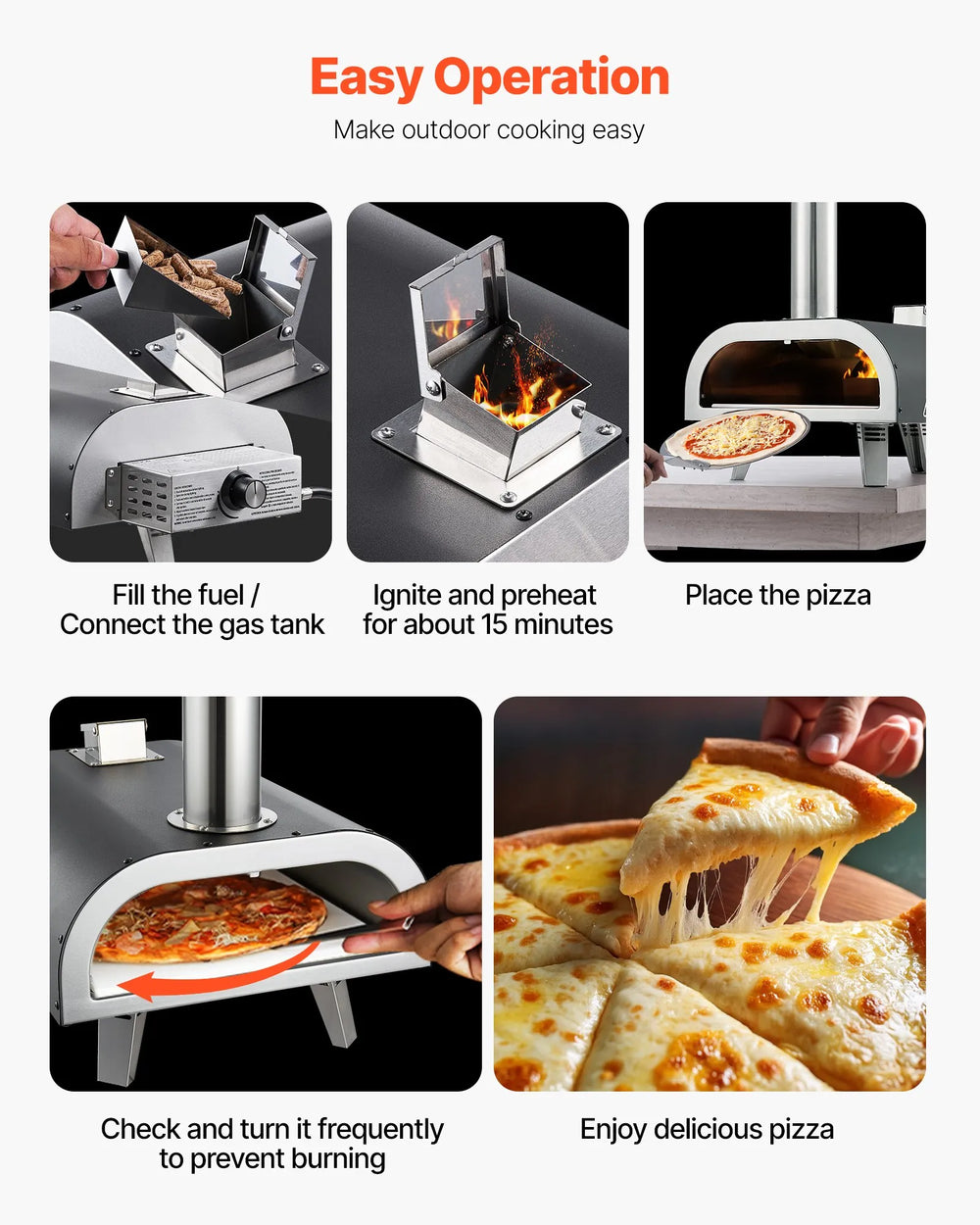 Vevor Outdoor Pizza Oven 12" Dual Fuel Pellet & Propane Portable New
