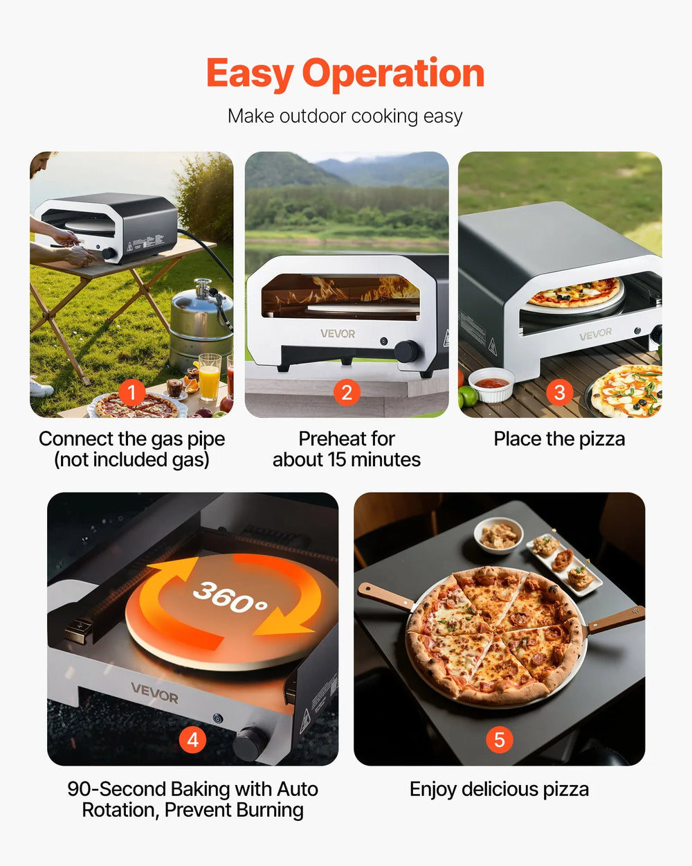 Vevor Pizza Oven 16" Outdoor Propane Gas with Electric Rotation New