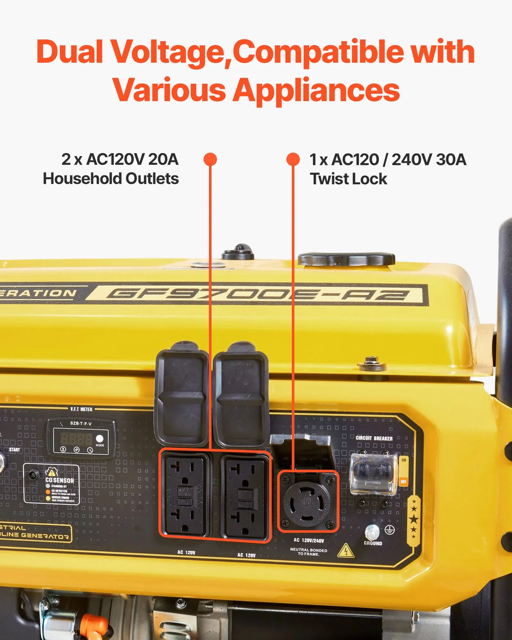 Vevor 7000W/9625W Generator Gasoline 30A 120V/240V with Electric Start CO Sensor New