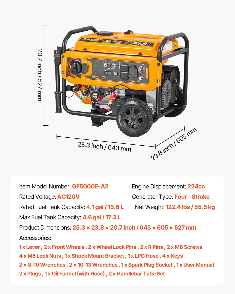 Vevor 3600W/4650W Generator Dual Fuel Gas Liquid Propane 30A Electric Start CO Sensor New
