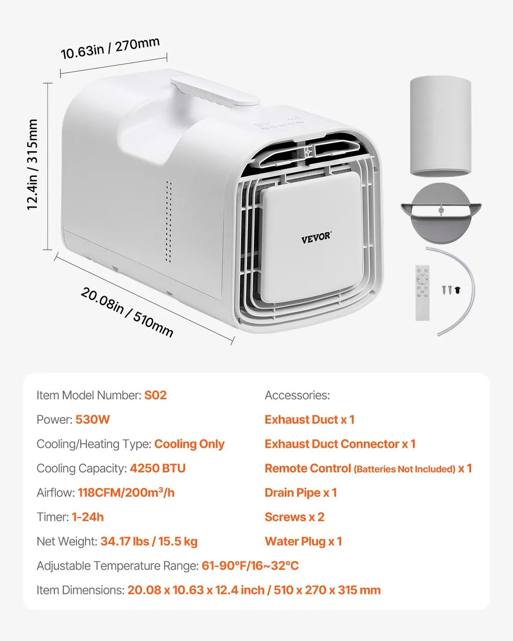 Vevor Portable Air Conditioner 4250 BTU Tent AC for Camping RVs New