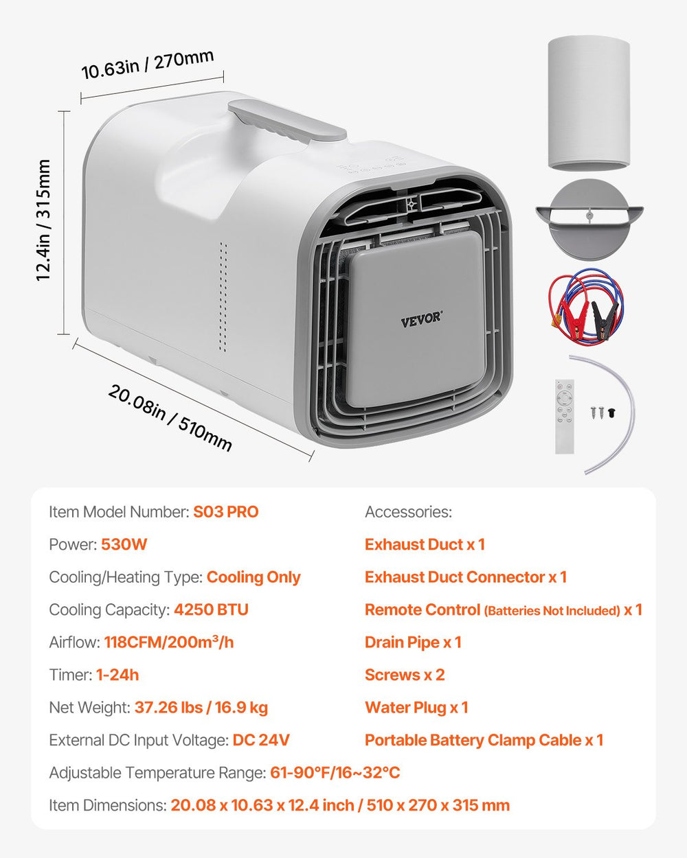 Vevor Portable Air Conditioner 4250 BTU Tent AC for Camping RV Home New