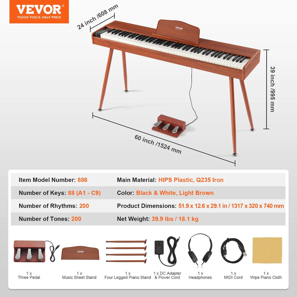 Vevor Digital Piano 88 Key Fully Weighted Dual Keyboard 3 Pedals with 4-Leg Stand New