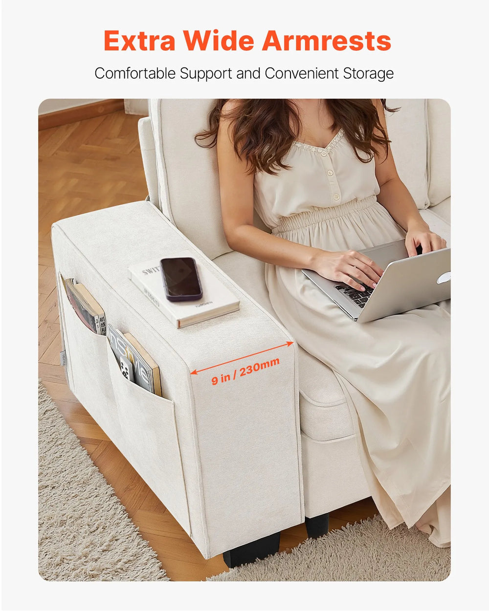 Vevor Modular Sofa 3-Seater 100" with Hidden Storage New