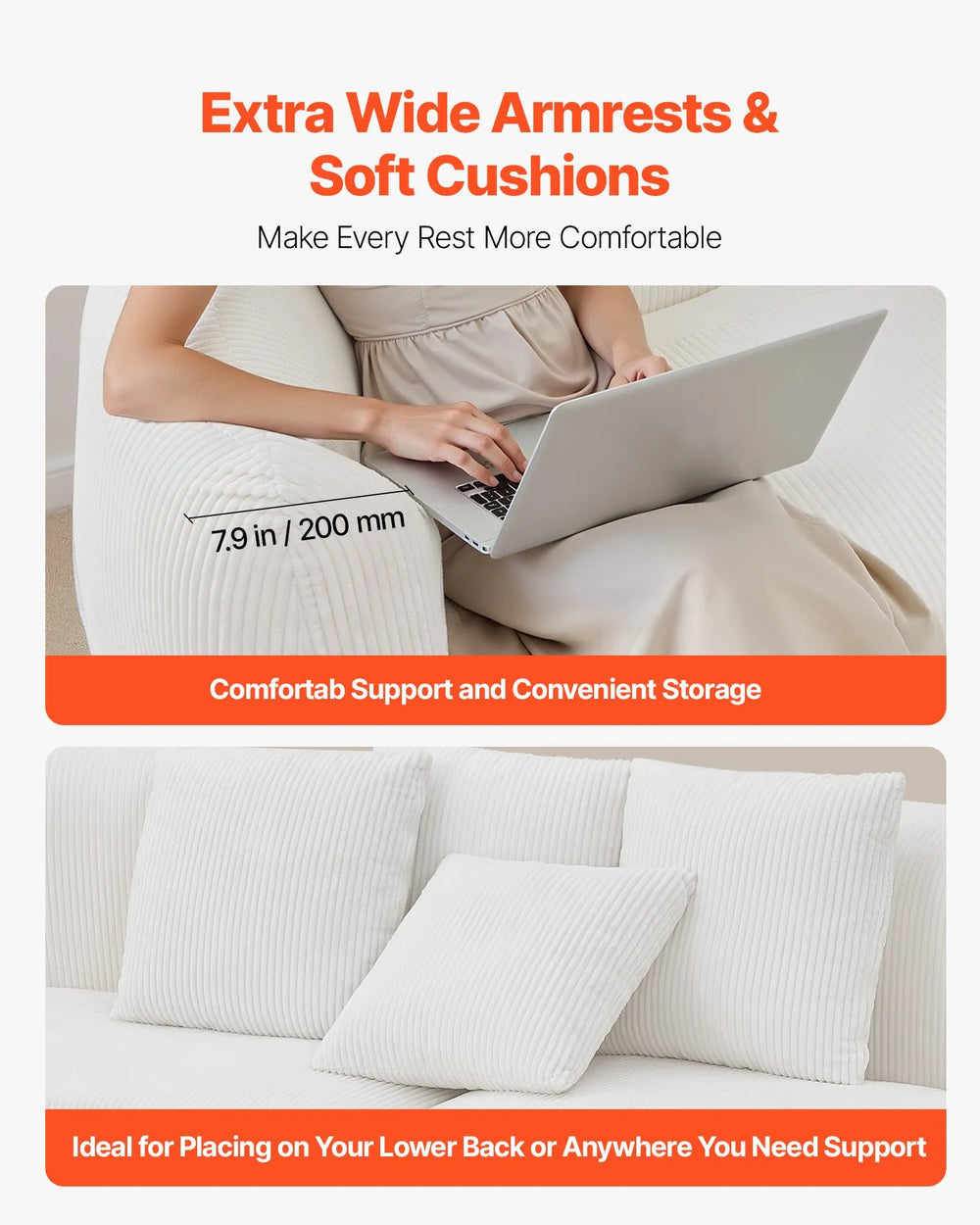 Vevor Sectional Sofa Modern Cloud Plush 112" Curved Modular with Pillows New