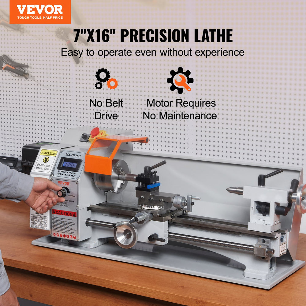 Vevor Mini Lathe 7" x 16" Metal Milling Variable Speed 150-2500 RPM 800W New