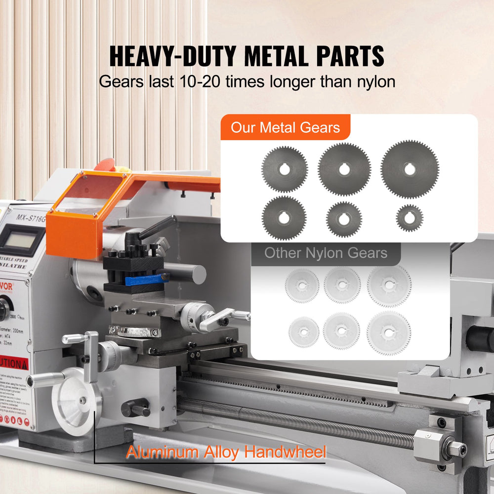 Vevor Mini Lathe 7" x 16" Metal Milling Variable Speed 150-2500 RPM 800W New