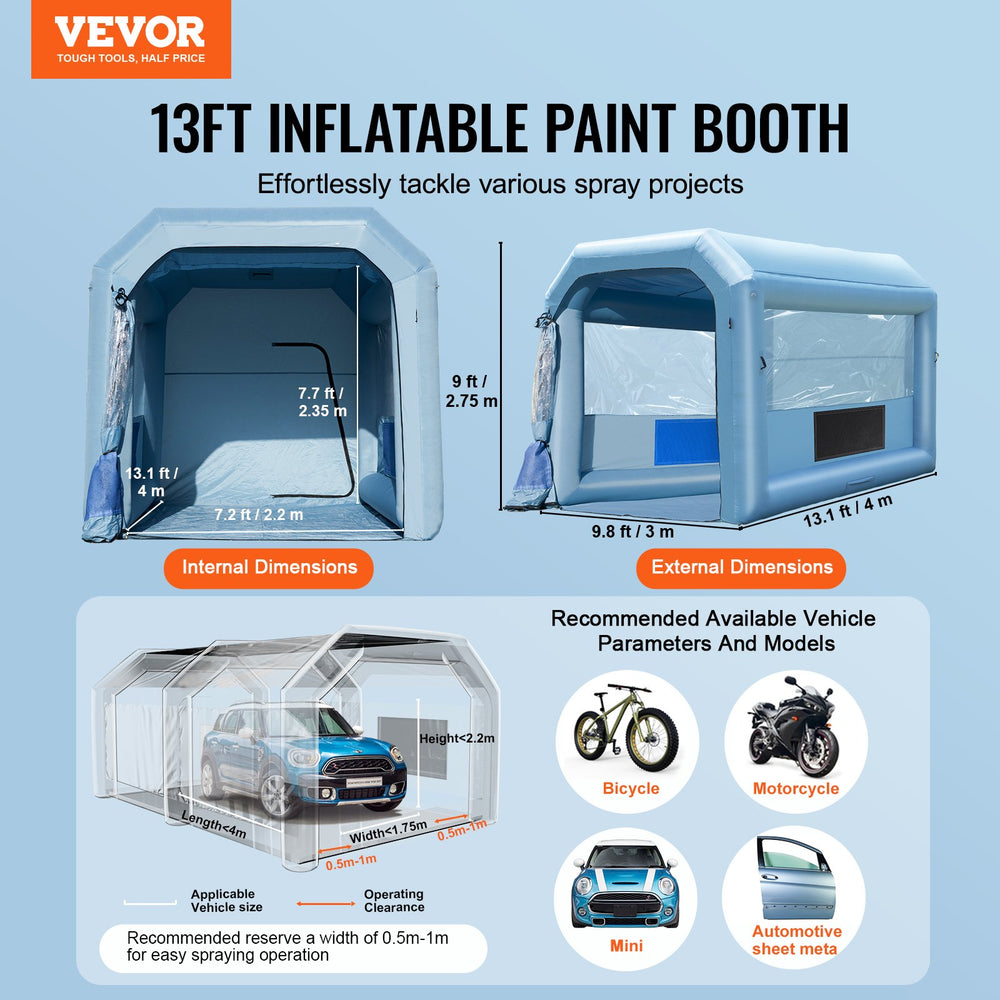 Vevor Inflatable Paint Booth 13.1' x 9.8' x 9' with 750W Blower & Air Filter System New