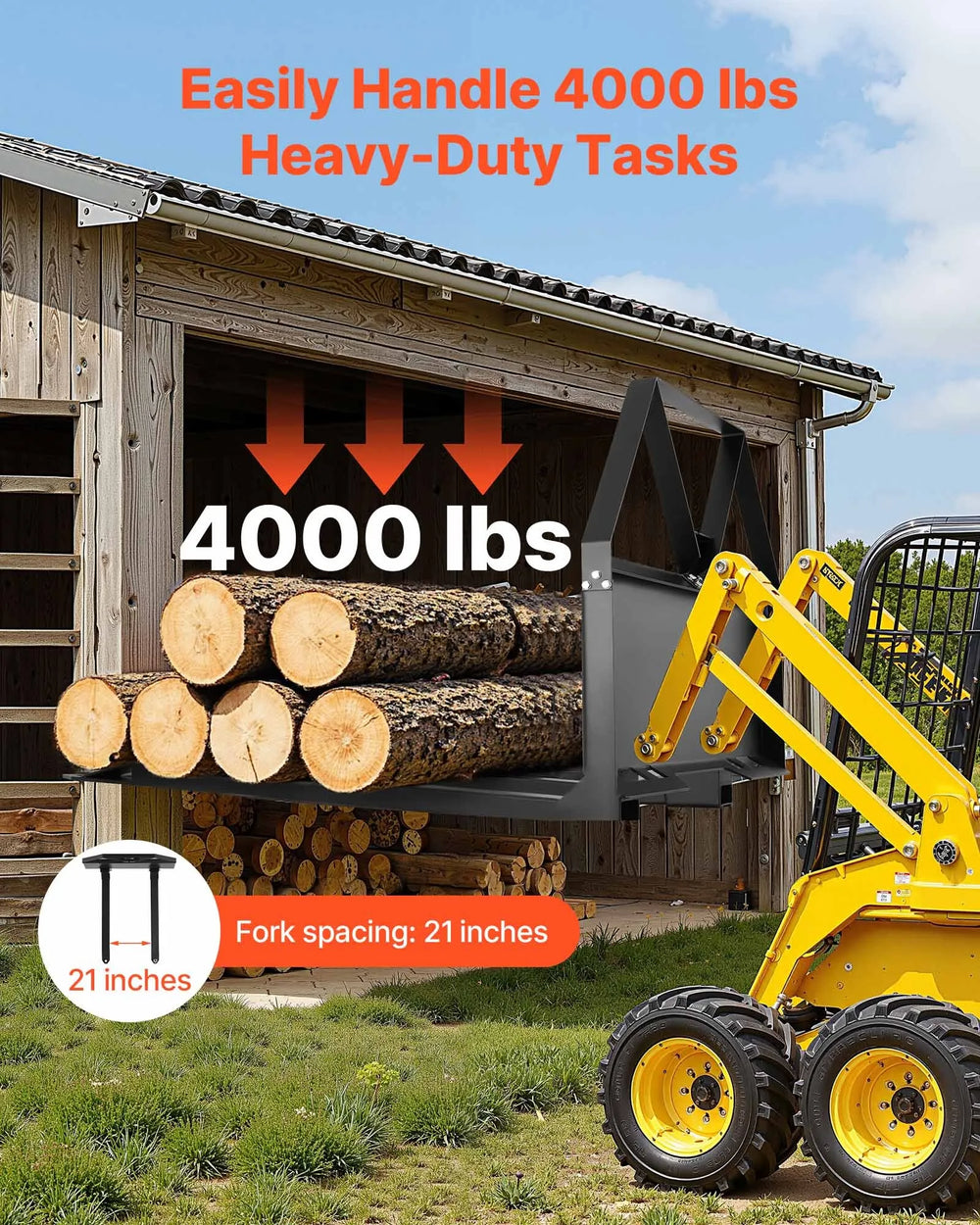 Vevor Skid Steer Pallet Forks with 48" Blades 1-7/8" Ball Hitch Receiver 2,600 lb. Capacity New