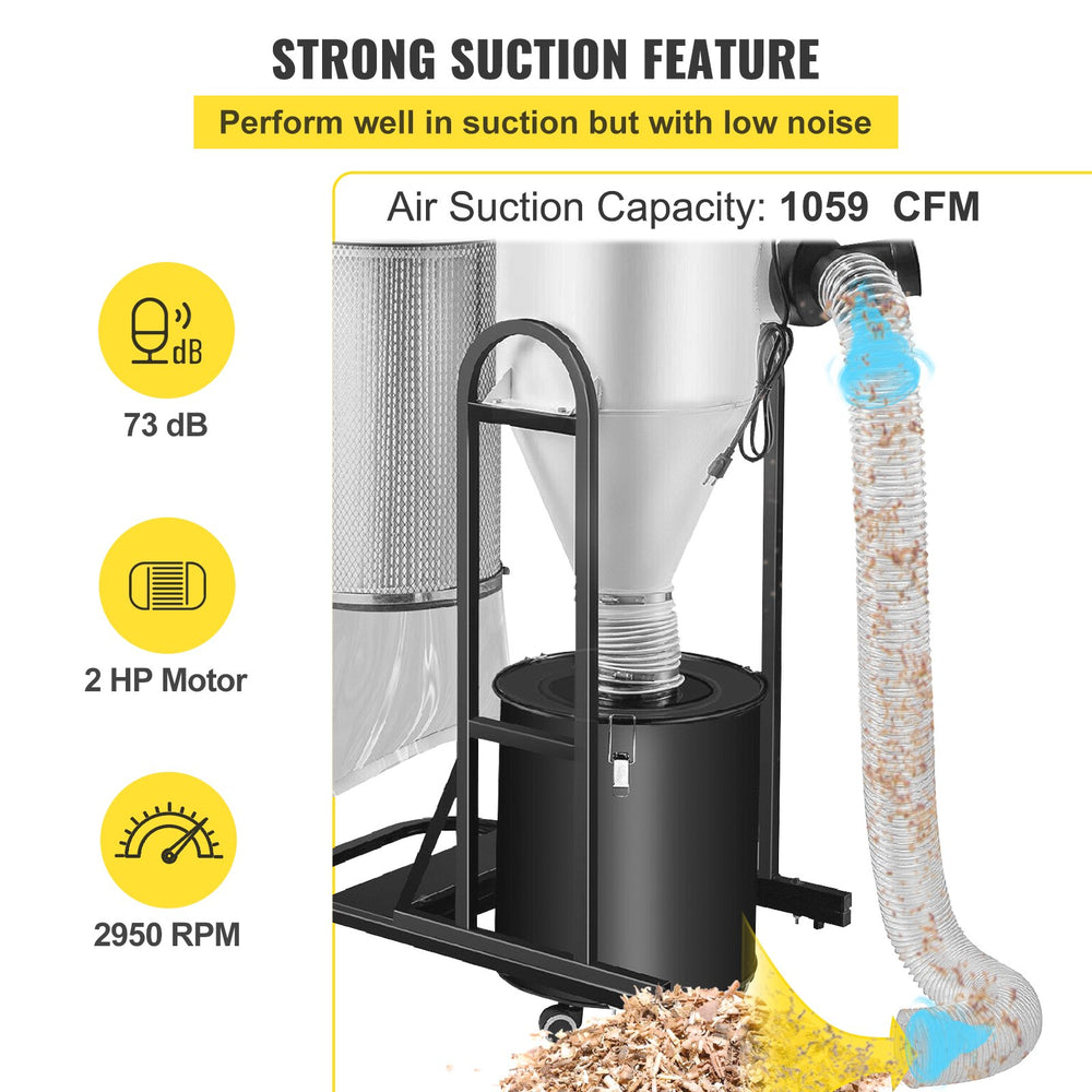 Vevor Cyclone Dust Collector 2 HP 1059CFM Filter Cleaner 220V New