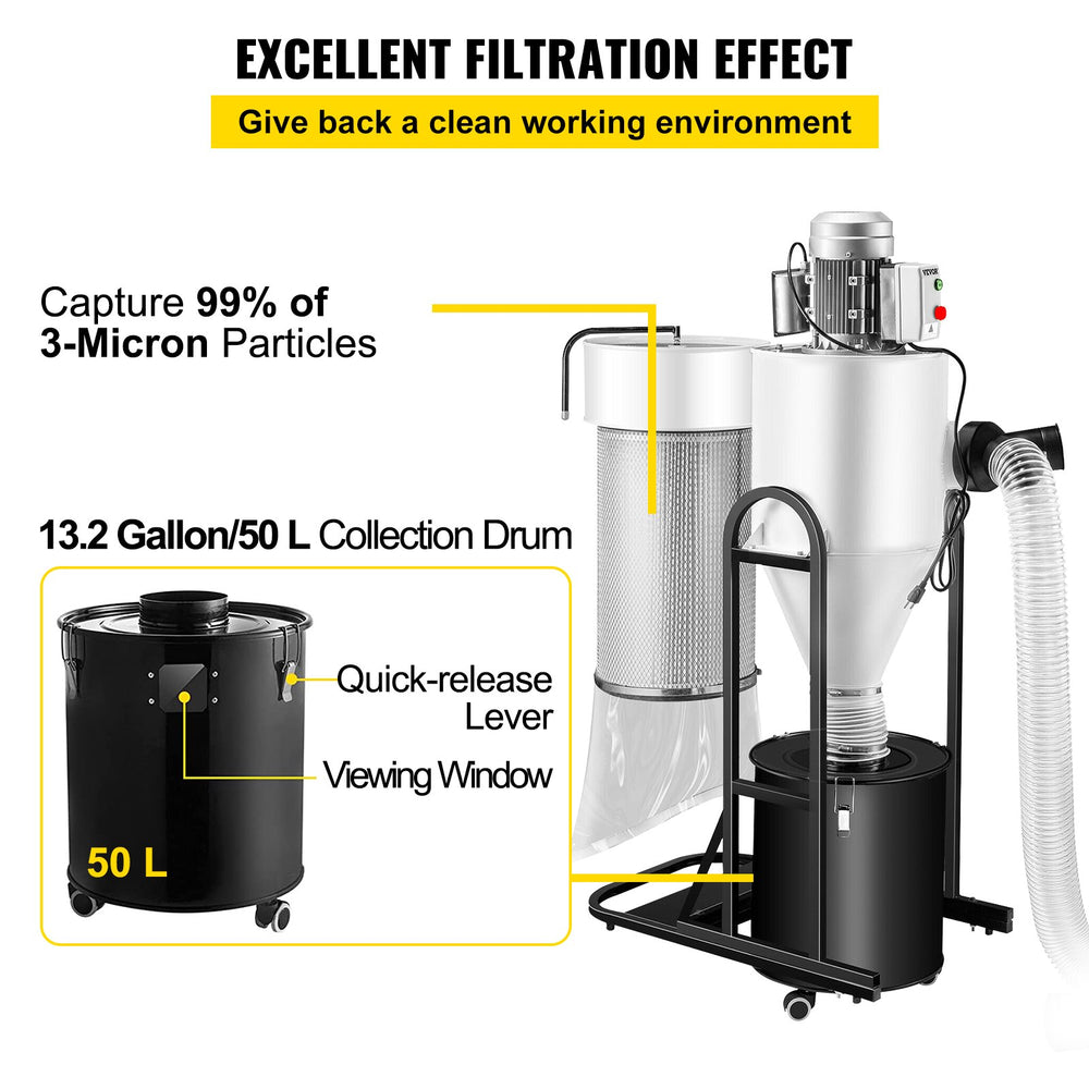 Vevor Cyclone Dust Collector 2 HP 1059CFM Filter Cleaner 220V New