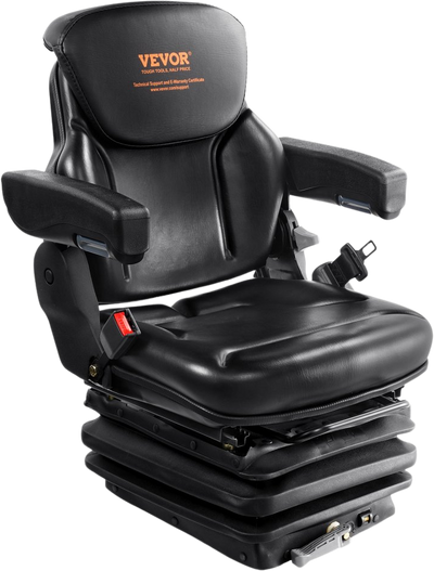 Vevor Universal Forklift Tractor Seat Suspension 3 Level Shock Absorption Micro Switch Seatbelt Black New