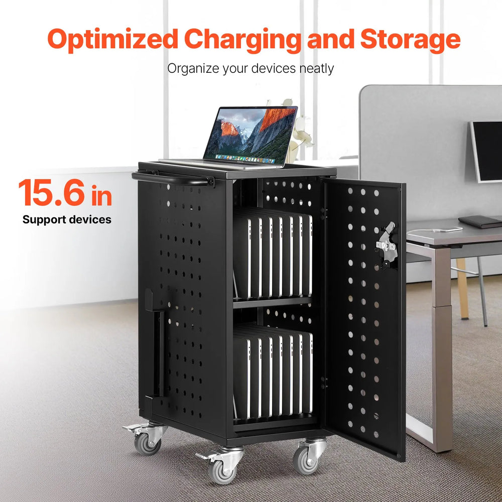 Vevor Mobile Charging Cart Fits 16 Laptops/Tablets up to 15.6" Lockable with Surge Protection New