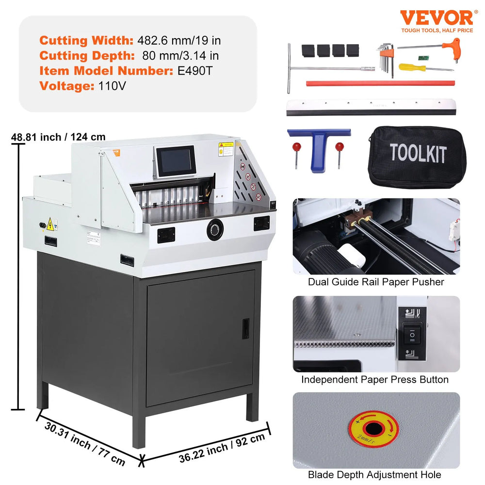 Vevor Electric Paper Cutter 19" Cutting Width 800 Sheet Capacity with Touchscreen New