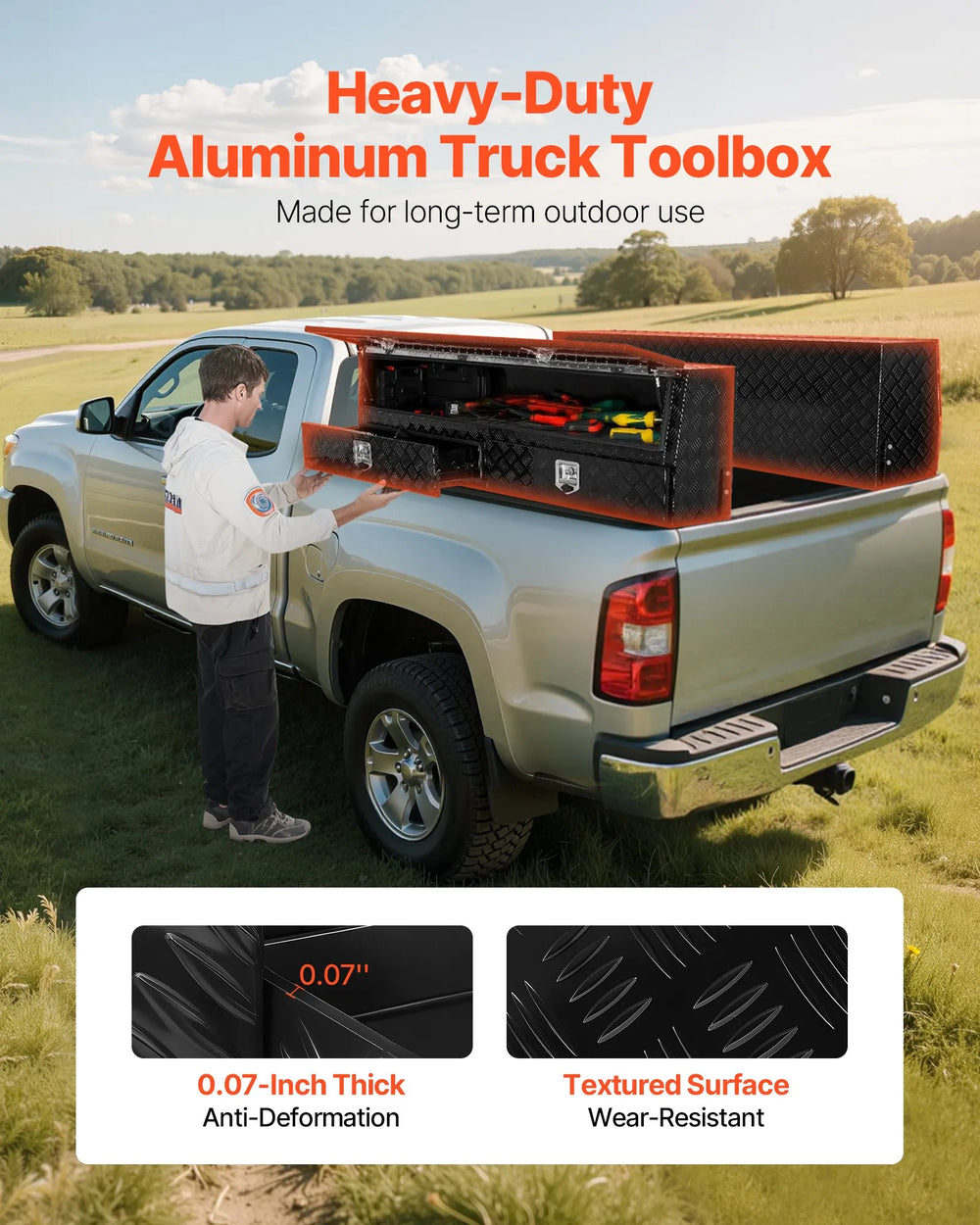 Vevor Truck Tool Box 72" x 13" x 21" with Dual Drawers Flip-Up Door Aluminum New