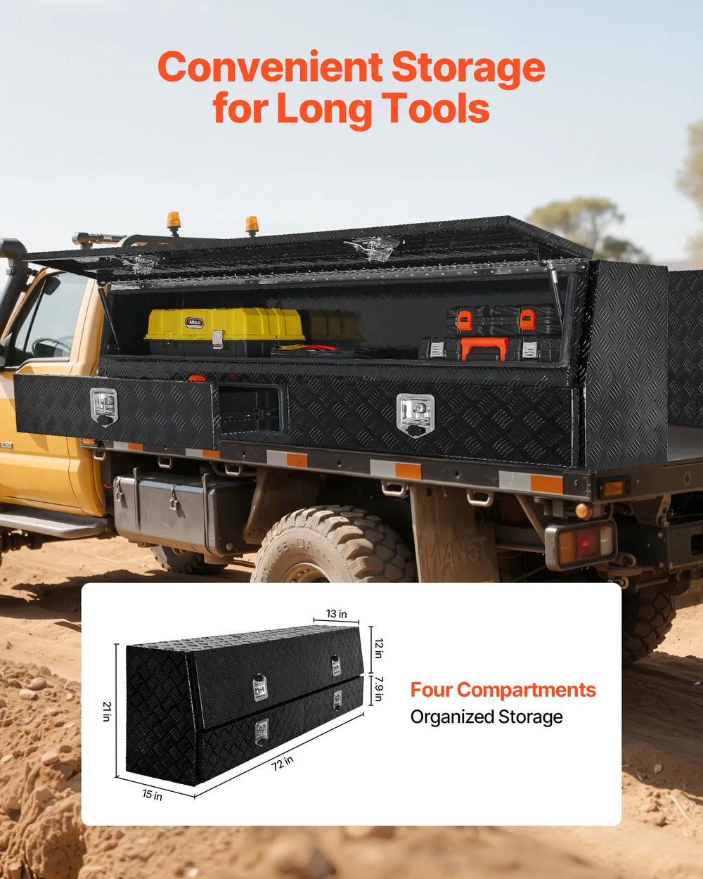 Vevor Truck Tool Box 72" x 13" x 21" with Dual Drawers Flip-Up Door Aluminum New