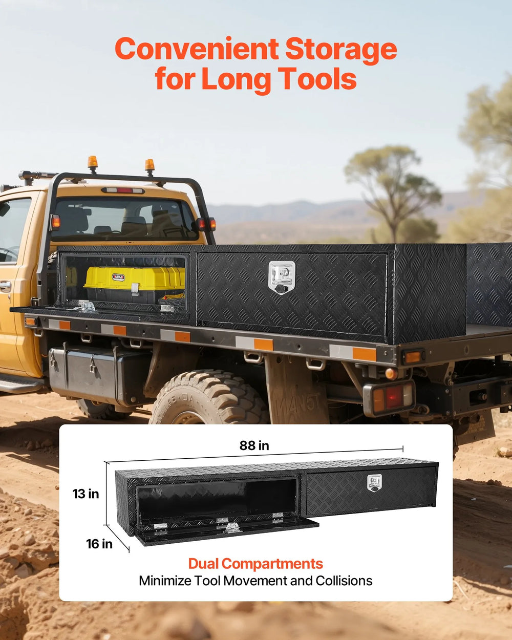 Vevor Truck Tool Box 88" x 16" x 13" Aluminum Topsider Dual Drop Doors Lockable New