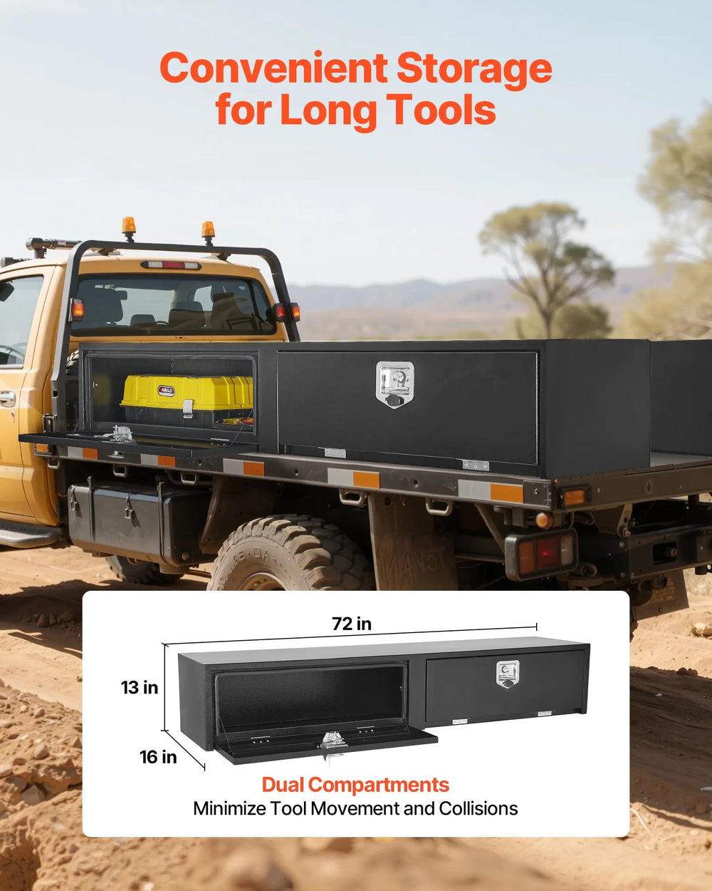 Vevor Truck Tool Box 72" x 16" x 13" Carbon Steel with Dual Drop Doors New