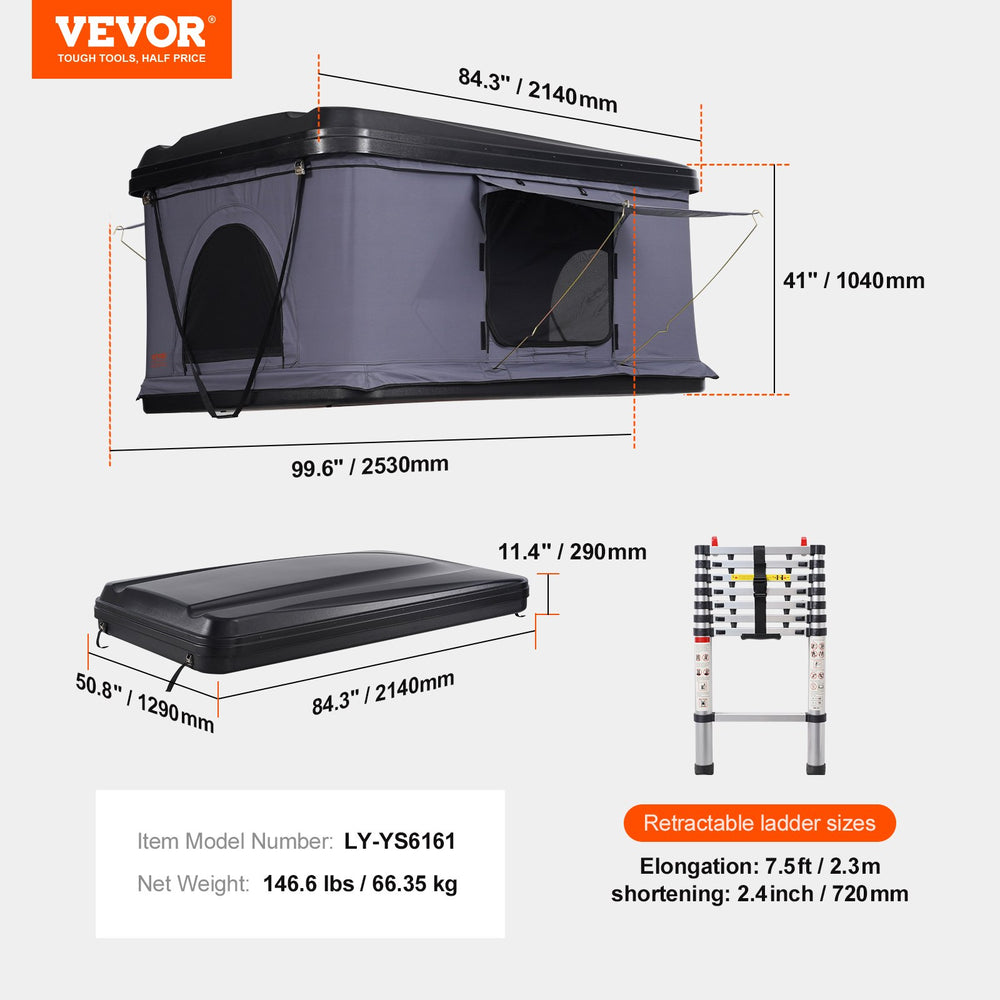 Vevor Rooftop Tent Hard Shell 2-3 Person w/ Ladder for Jeep SUV Truck New
