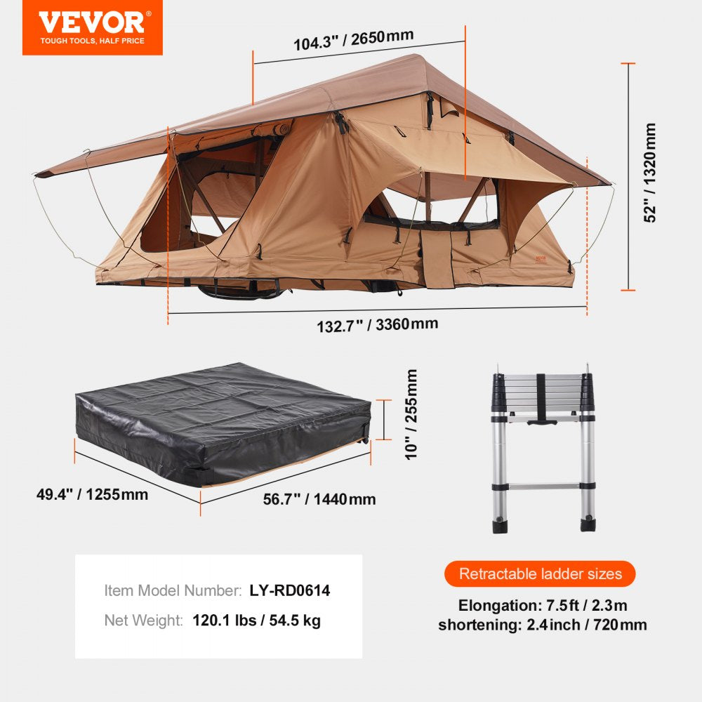Vevor Rooftop Tent Square Hard Shell Waterproof for Jeep