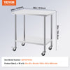 Vevor Prep Table Stainless Steel 24" x 36" Commercial Worktable with Wheels New