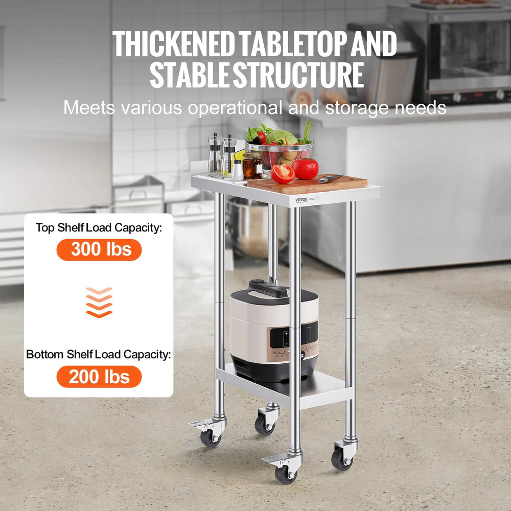 Vevor Prep Table 24" x 15" Stainless Steel Worktable with Casters New