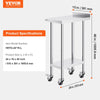 Vevor Prep Table 24" x 15" Stainless Steel Worktable with Casters New