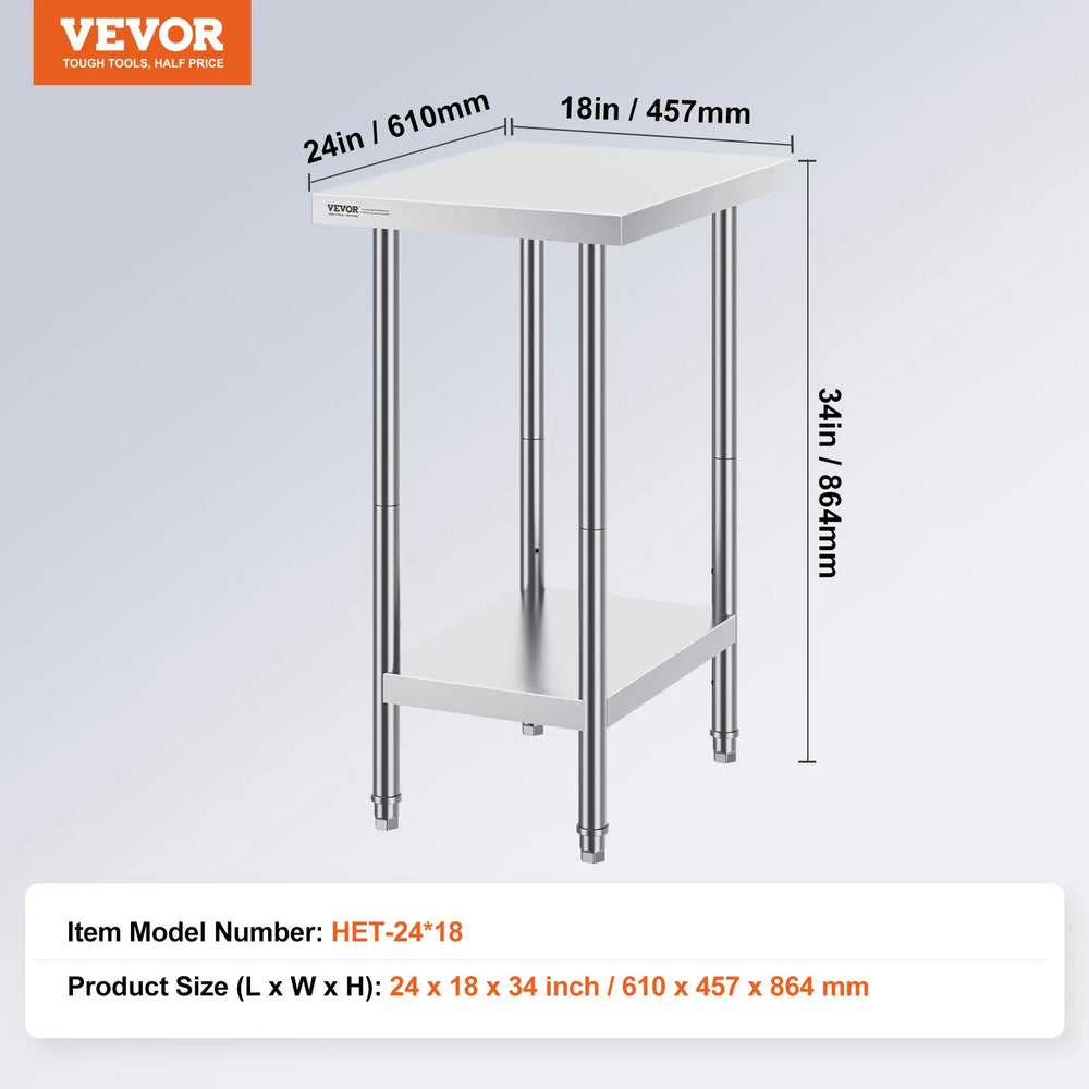 Vevor Prep Table Stainless Steel 24" x 18" Commercial Worktable New