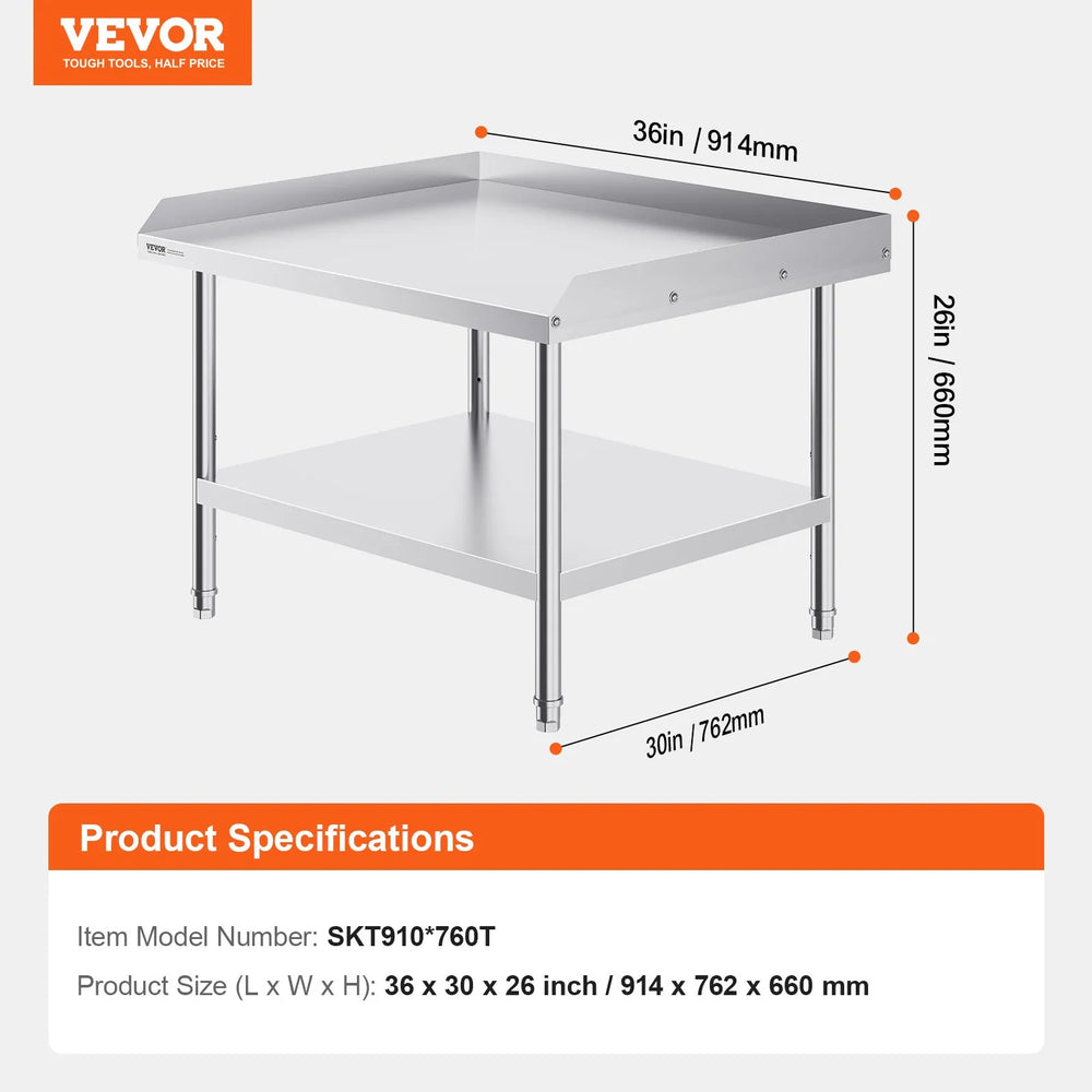 Vevor Prep Table Stainless Steel 30" x 36" x 26" with 3-Sided Backsplash New