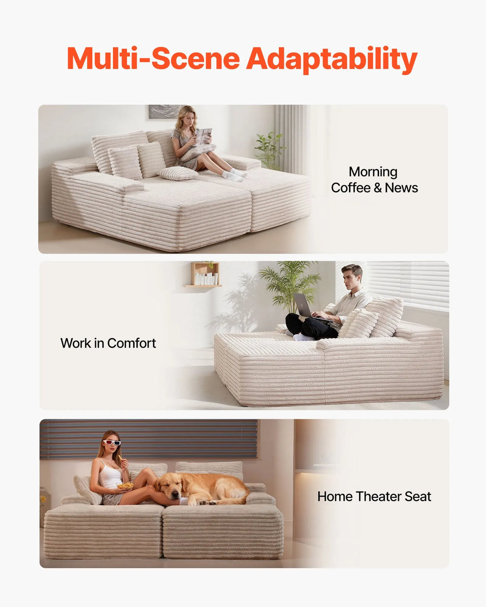 Vevor Oversized Double Chaise Lounge 67" x 82" Sofa Corduroy Fabric New