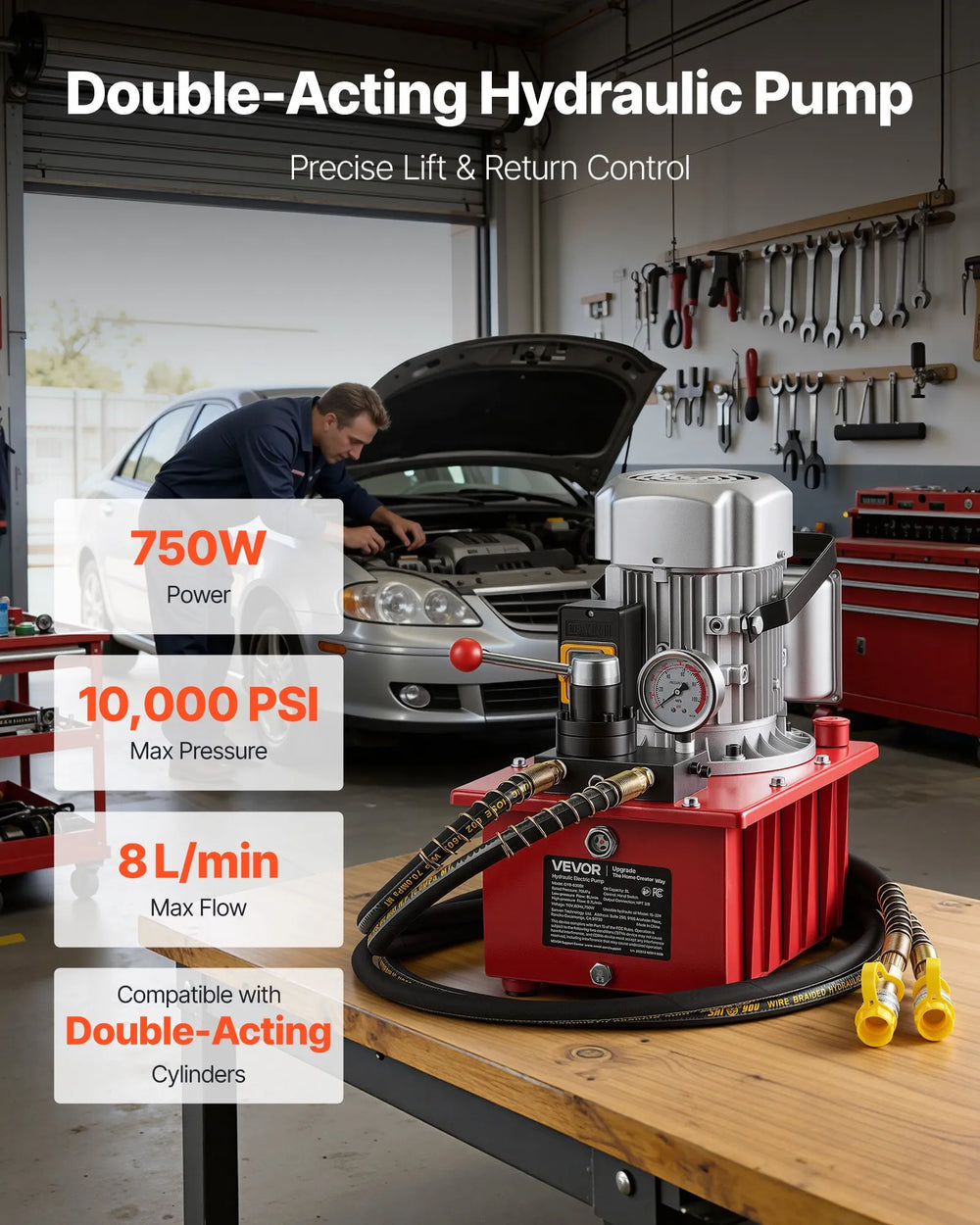 Vevor Hydraulic Pump Electric Driven 10,000 PSI Double Acting Manual Valve 750W 120V New
