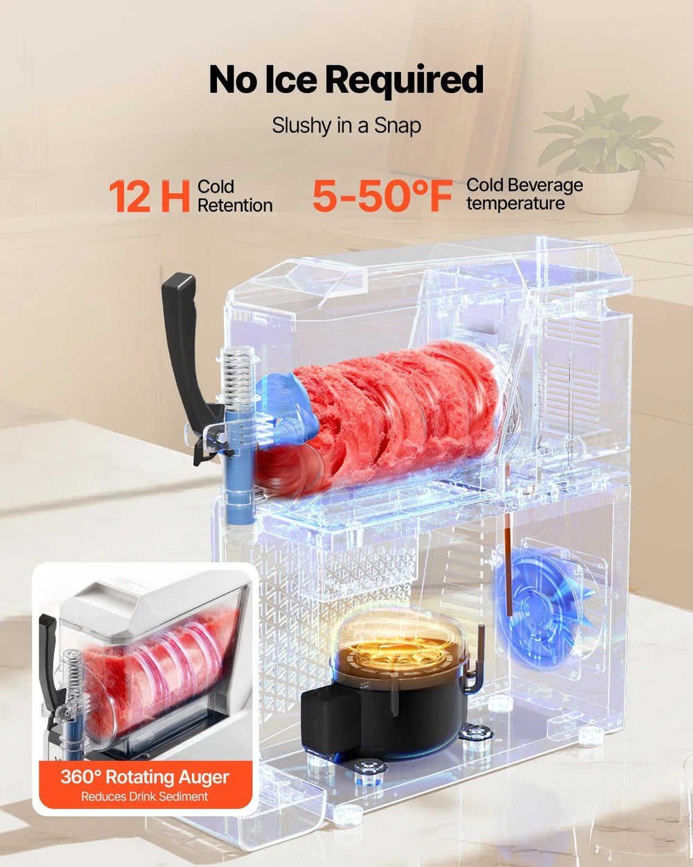 Vevor Slushy Machine 3L Single Tank Frozen Drink Maker Self-Cleaning 350W New