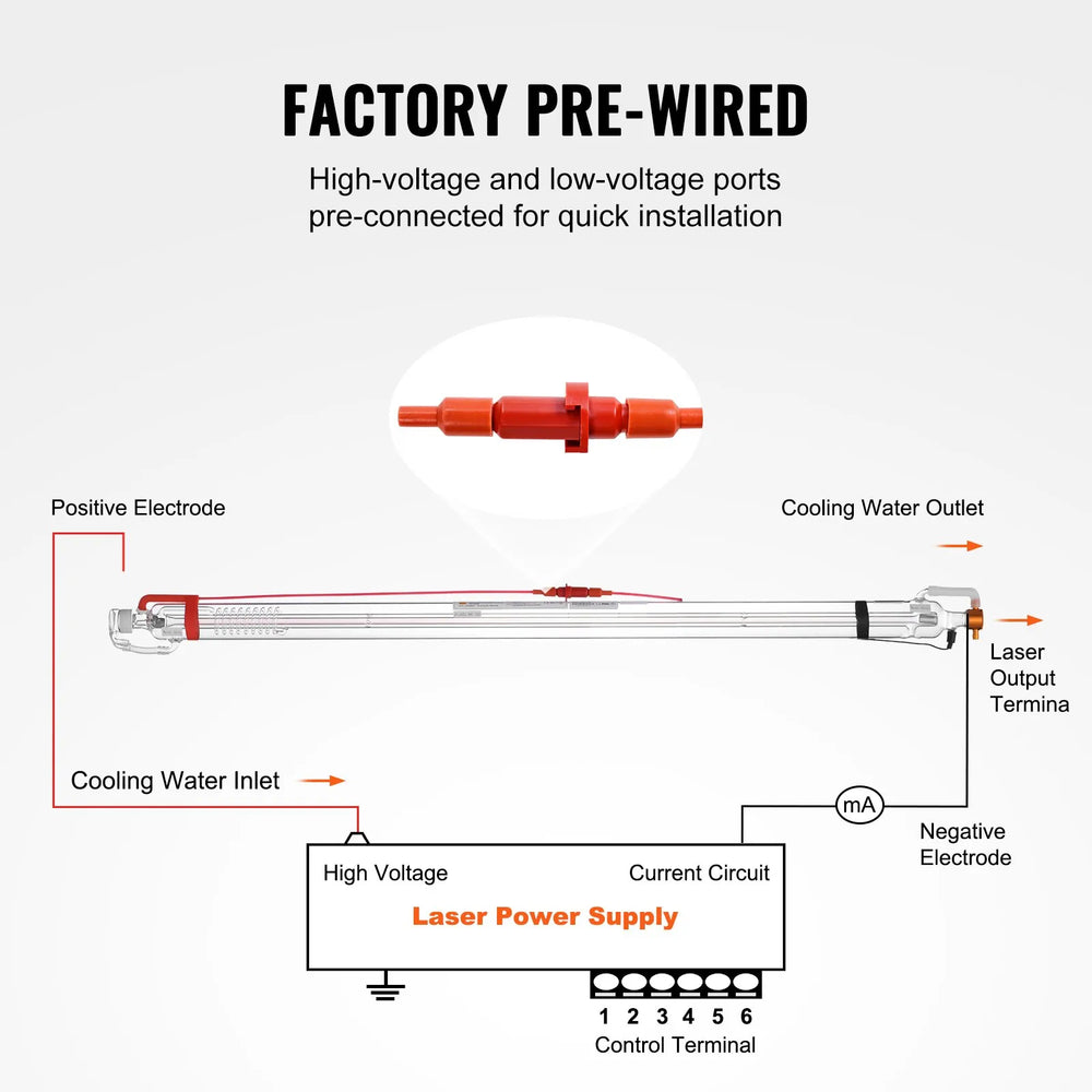 Vevor CO2 Laser Tube for Engraving Machine 60W Borosilicate Glass 49.2" New