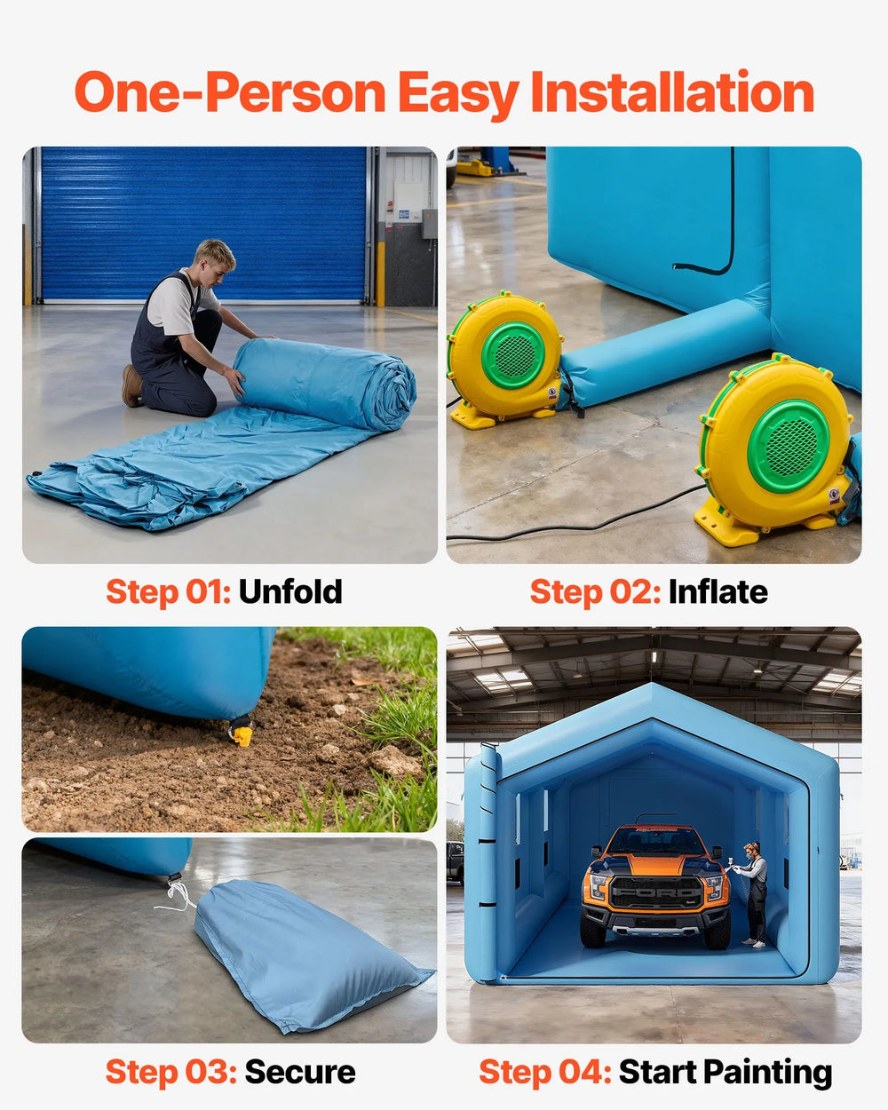Vevor Inflatable Paint Booth 39.37' x 16.4' x 13.12' Spray Tent 950W 1100W Blowers Air Filter System New