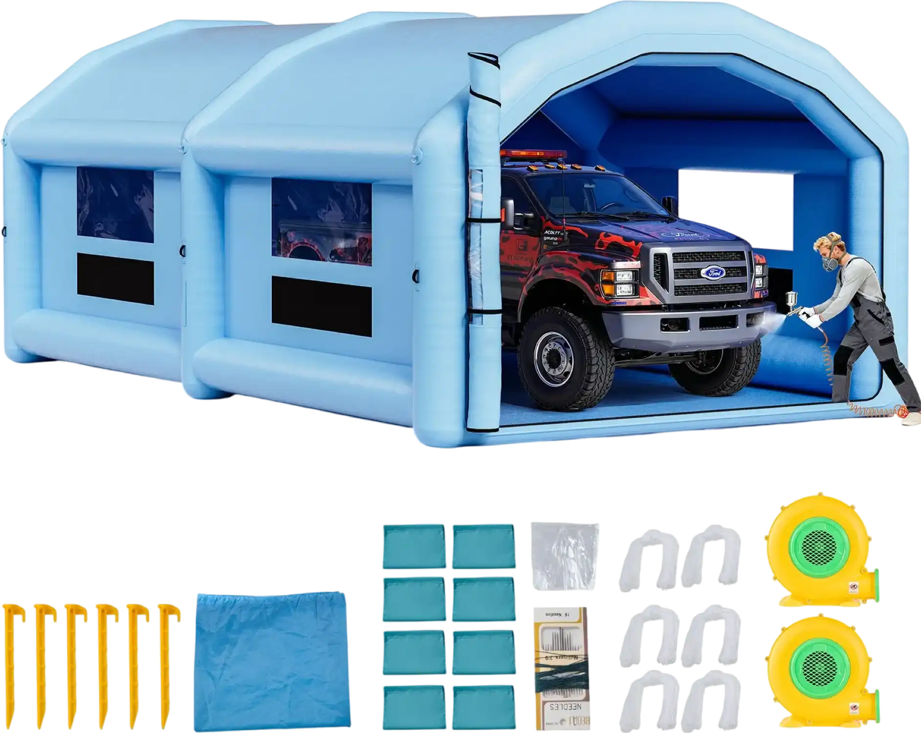 Vevor Inflatable Paint Booth 32.81' x 19.69' x 13.12' Spray Tent 950W 1100W Blowers Air Filter System New