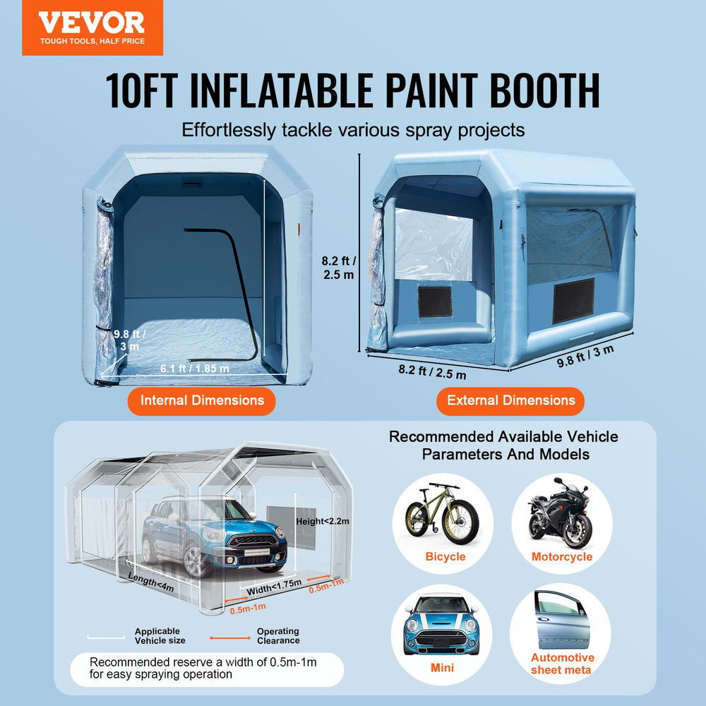 Vevor Inflatable Paint Booth 9.8' x 8.2' x 8.2' with 550W Blower and Air Filter System New