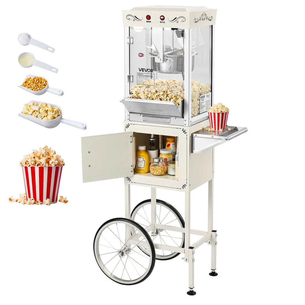Vevor Popcorn Machine with Cart 8 oz Stainless Steel Kettle 800W New