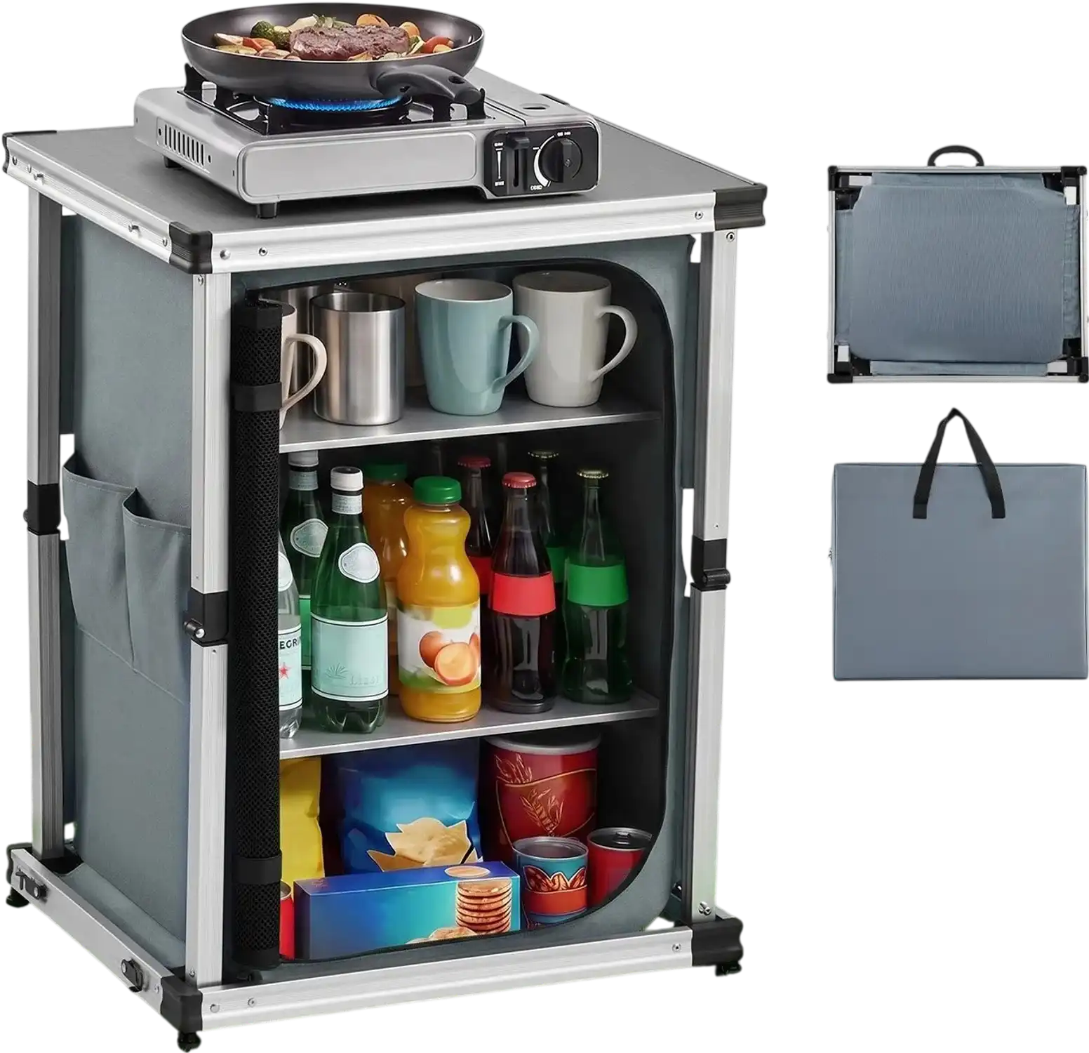 Vevor Camping Storage Cabinet Portable Folding Outdoor Kitchen Cook Station New