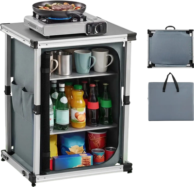 Vevor Camping Storage Cabinet Portable Folding Outdoor Kitchen Cook Station New