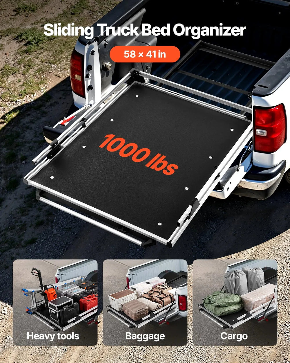 Vevor Truck Bed Organizer 58" x 41" Slide-Out Tray 1,000 lb. Capacity New