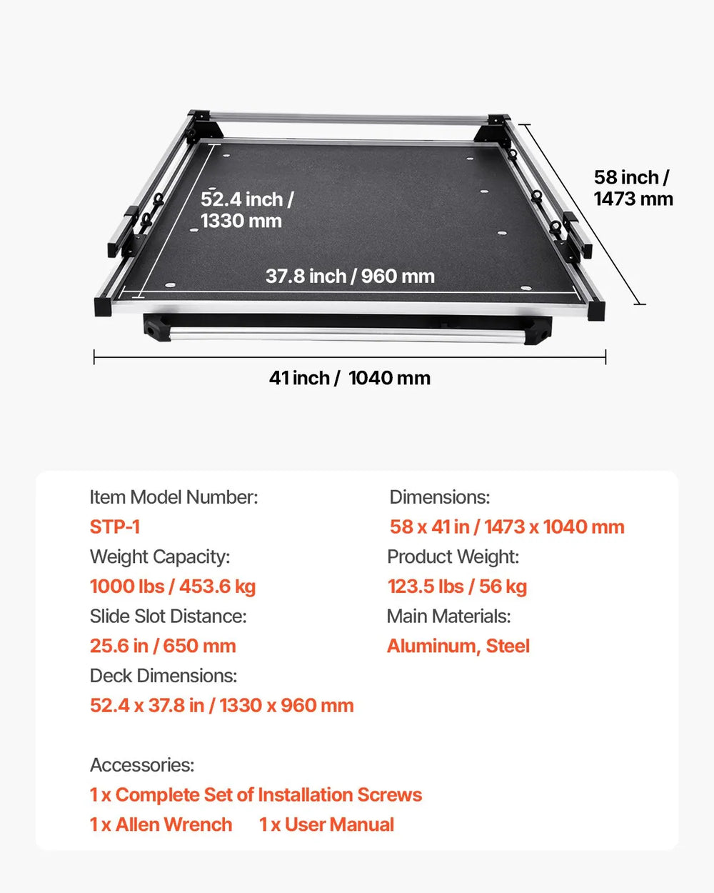Vevor Truck Bed Organizer 58" x 41" Slide-Out Tray 1,000 lb. Capacity New
