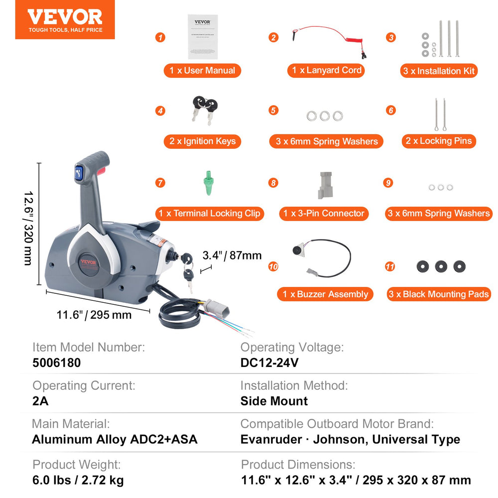 Vevor Boat Throttle Control Side-Mounted Outboard Control Box for Evin ...