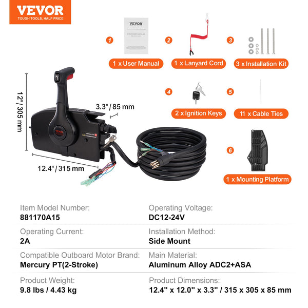 Vevor Boat Throttle Control Side-Mount Outboard Control Box with Power ...