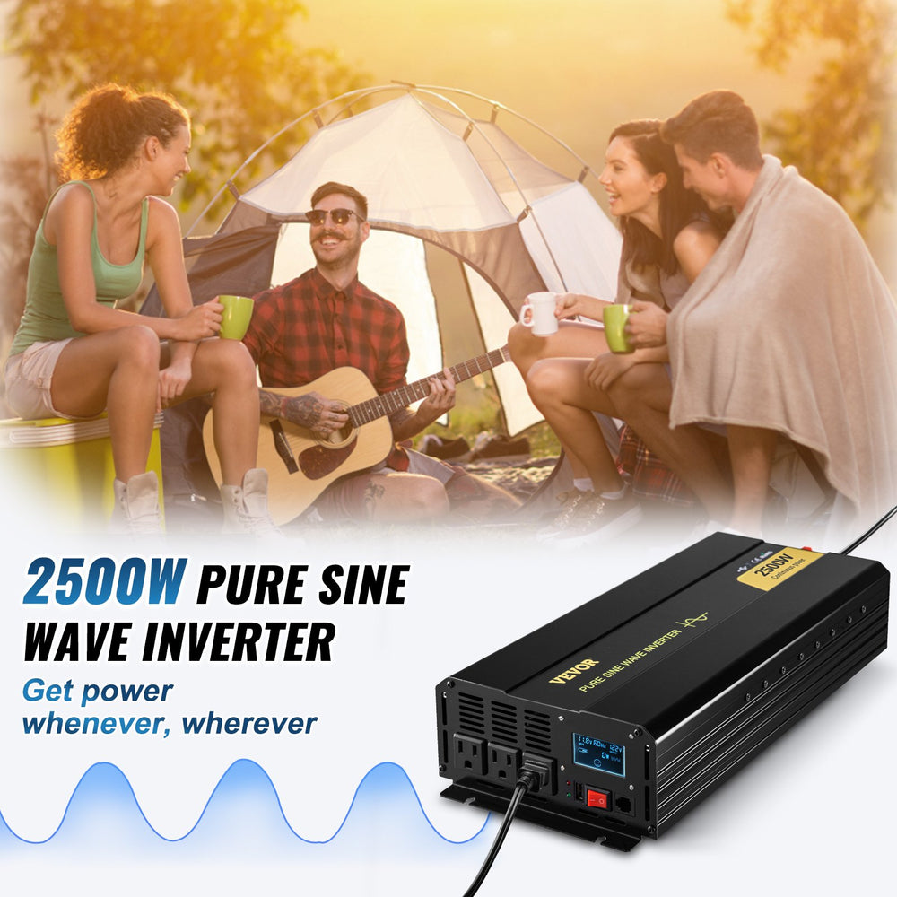 Vevor Pure Sine Wave Inverter 2500W DC 12V to AC 120V LCD Display and Remote Controller New