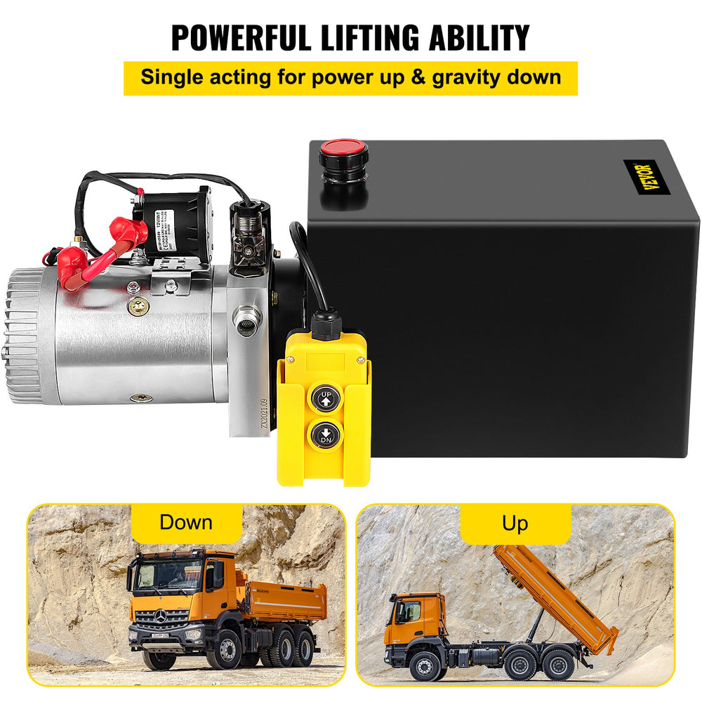 Vevor Hydraulic Power Unit with Remote Control 12V Dump Trailer 13QT Single Acting Pump New