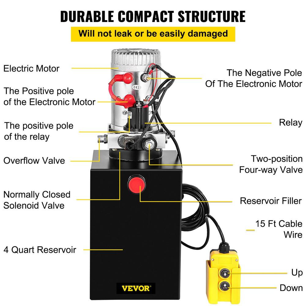 Vevor Hydraulic Power Unit with Remote Control 12V Dump Trailer 13QT Single Acting Pump New