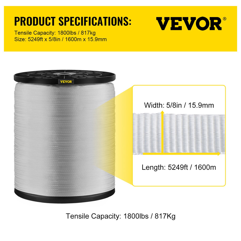 Vevor Polyester Pull Tape 5,249 Ft 1800 Lbs Capacity 5/8" Width New