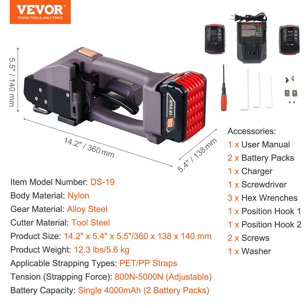 Vevor Electric Strapping Tool Handheld 5000N for PP/PET Belt Friction Welding New