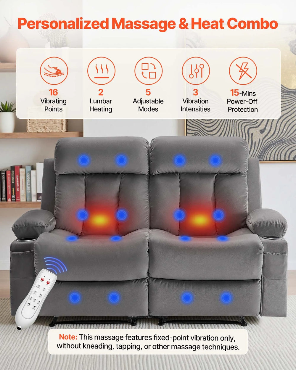 Vevor Loveseat Power Recliner Sofa with Heating and Massage Soft Velvet New