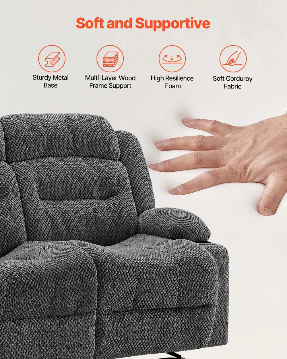 Vevor Loveseat Recliner Sofa with Heating and Massage Soft Corduroy New